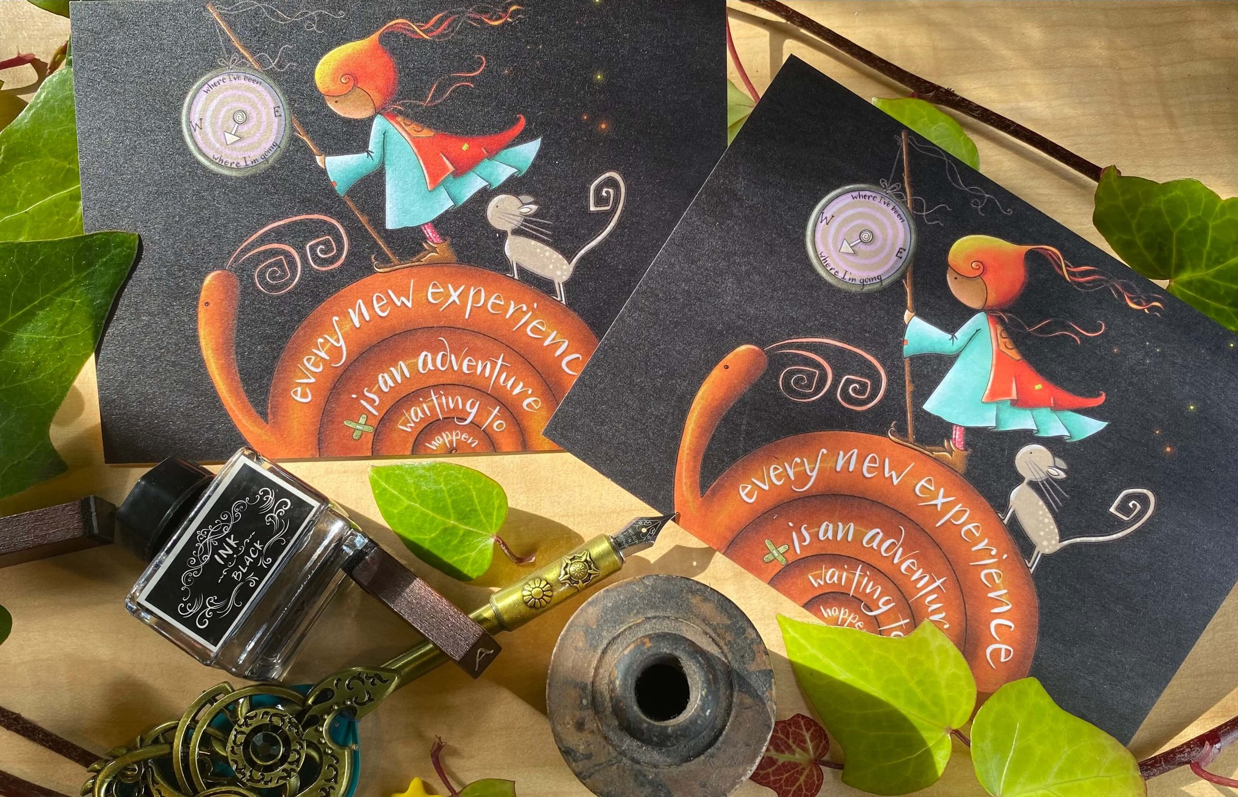cute snail girl adventure quote postcard card
