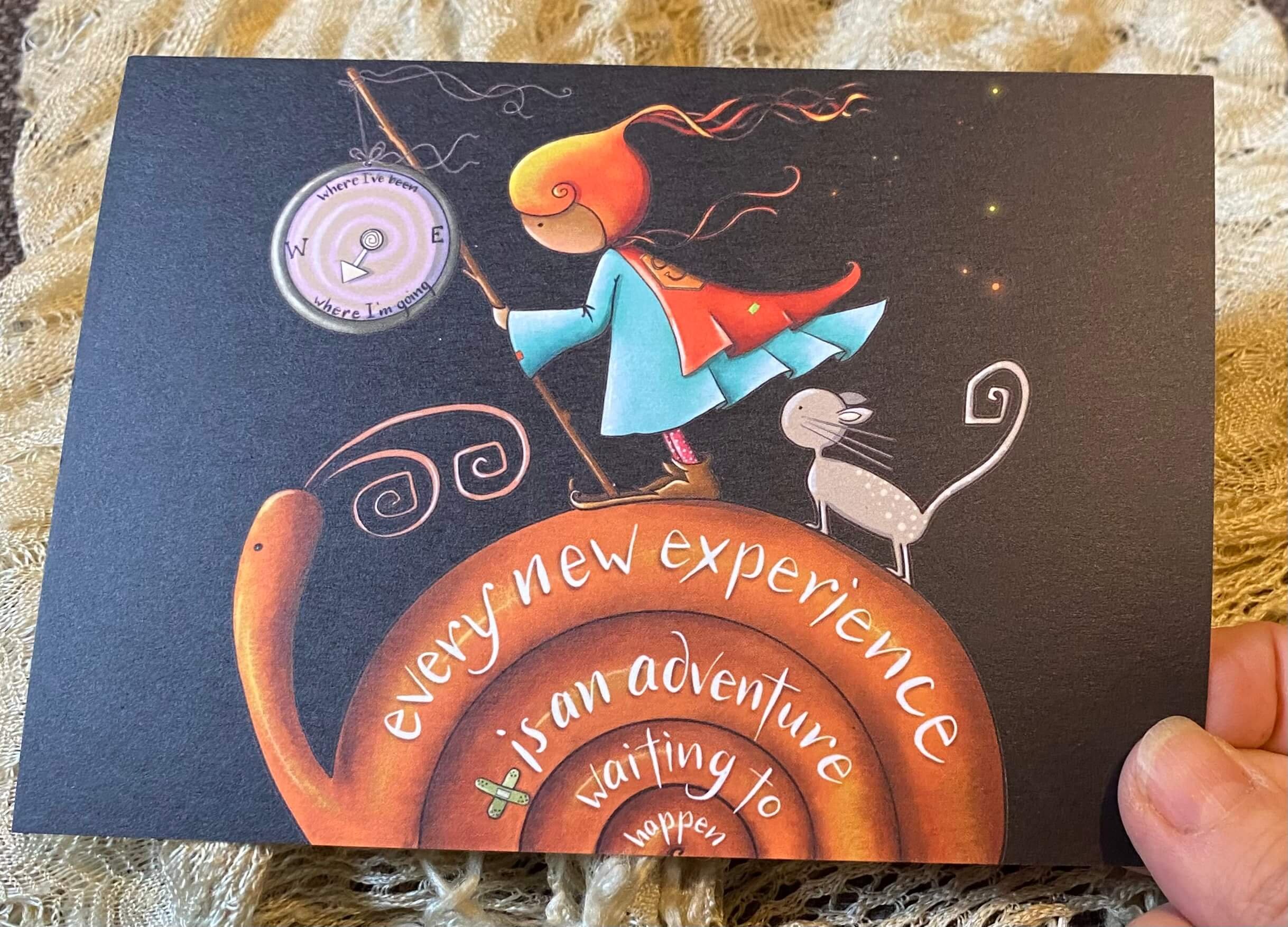 'every new experience is an adventure' postcard