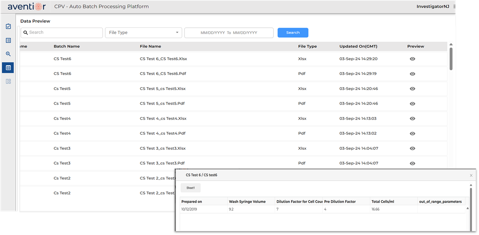 CAM Status Tracking screen