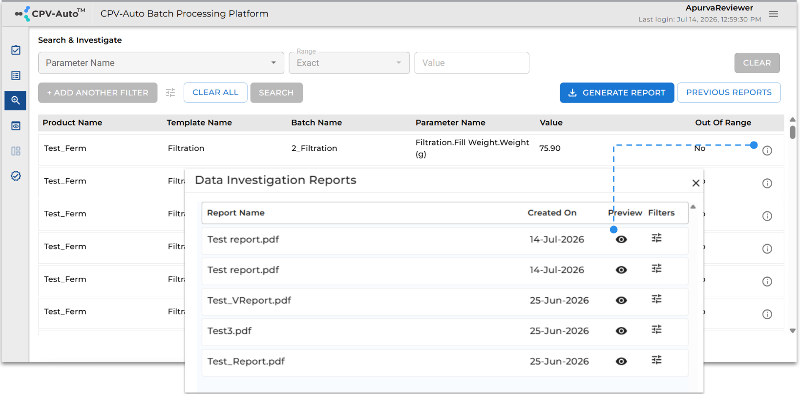 Search and investigate batch records for trends, deviations and process insights