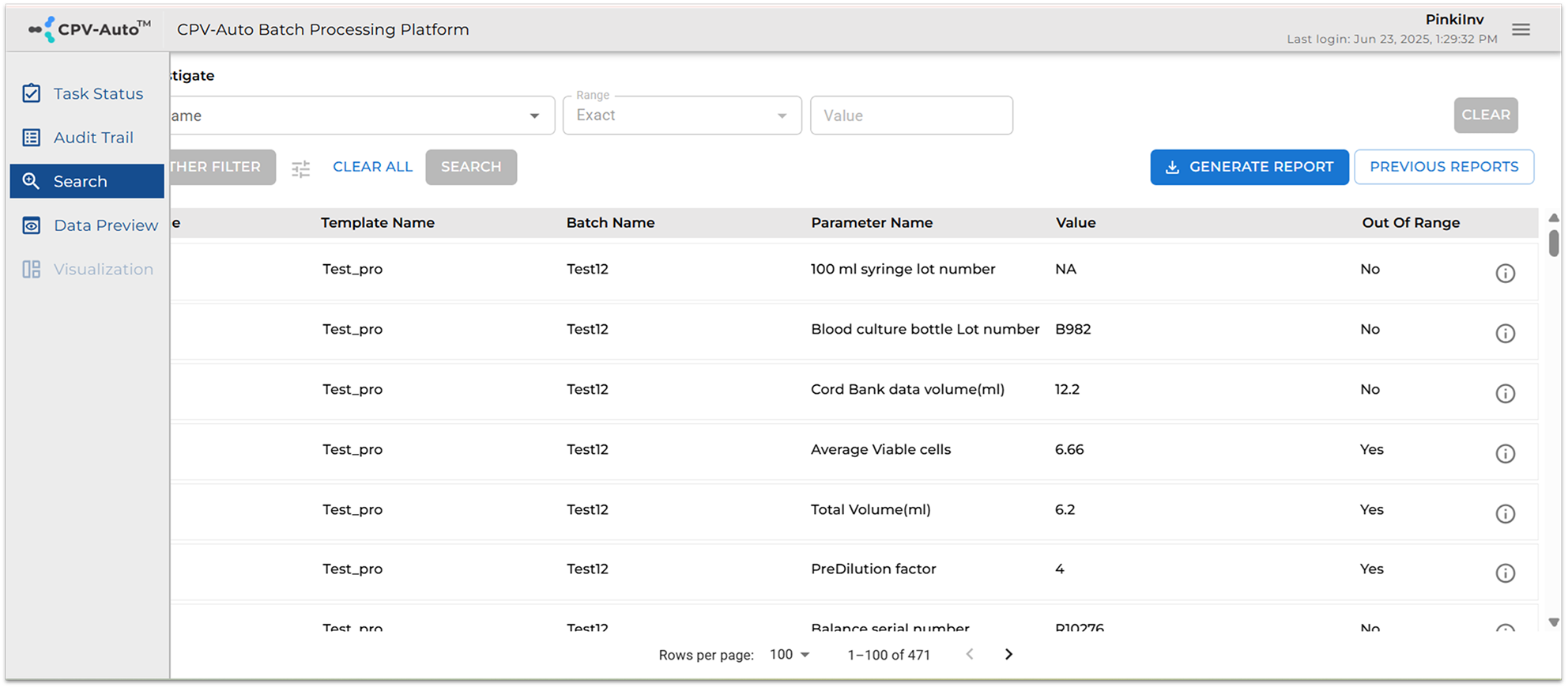 CAM Deviation Management screen