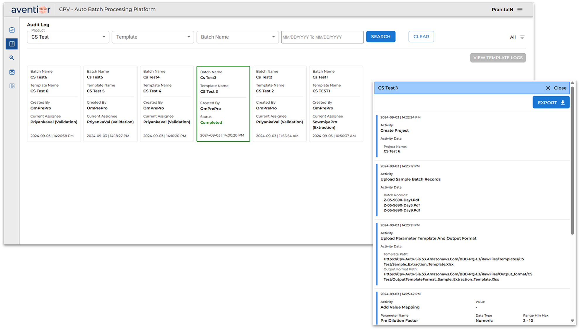 CAM Audit Trails screen
