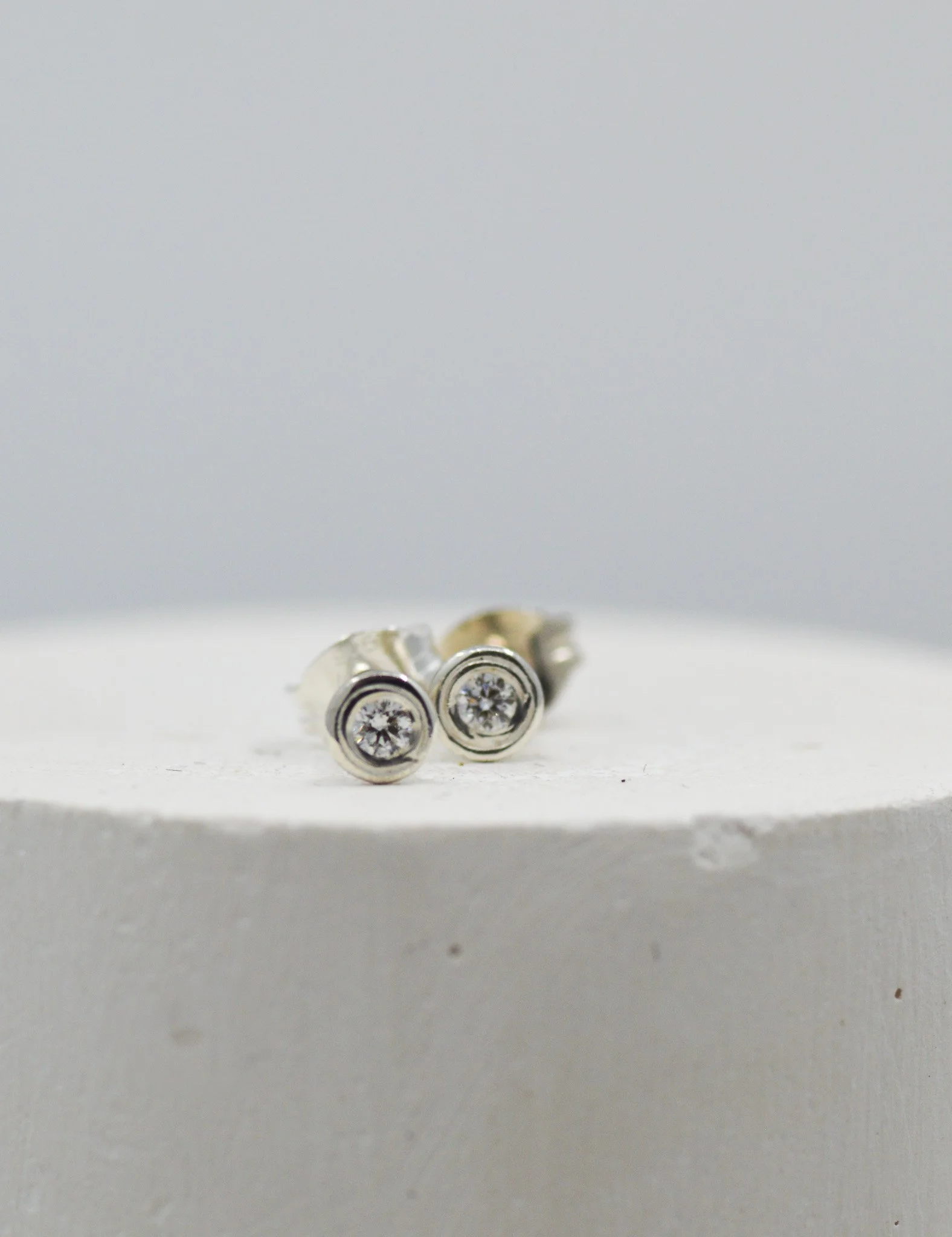 Diamond Ripple Studs, Sterling Silver