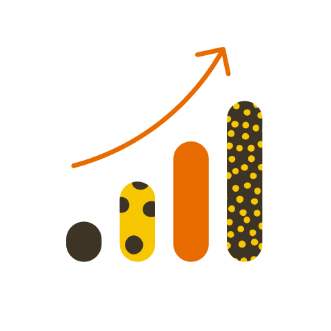 Abstract bar chart with dotted patterns and an upward arrow