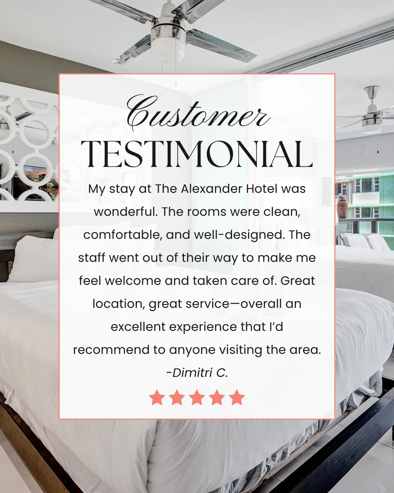 Thank you Dimitri for choosing The Alexander and leaving such a thoughtful review! ✨🙏

Relaxation and ocean views are just one reservation away. 🌞🌊
Book your stay with us today!

#TheAlexanderHotel #MiamiBeachGetaway #StayAtTheAlexander