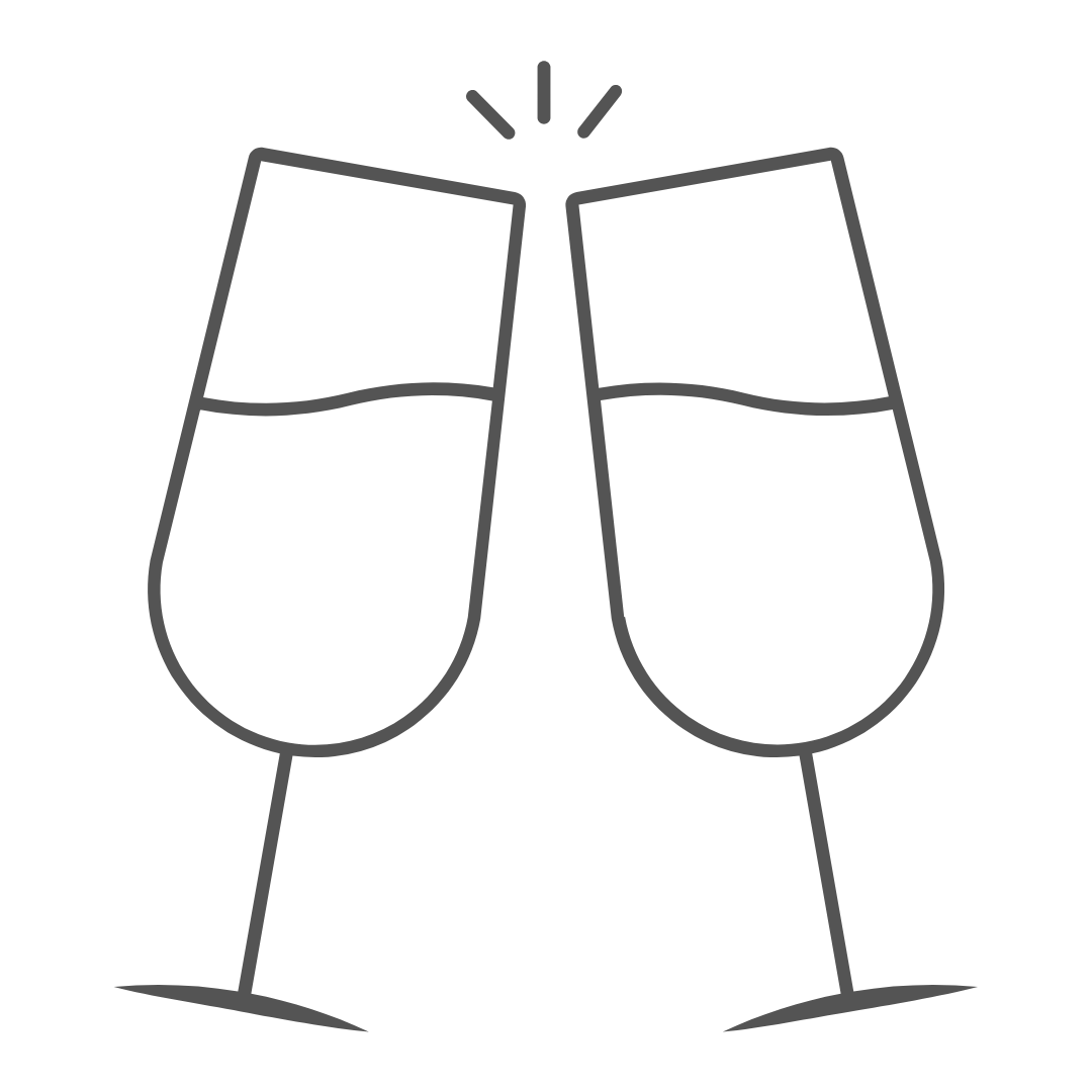 Outline of two champagne glasses clinking together