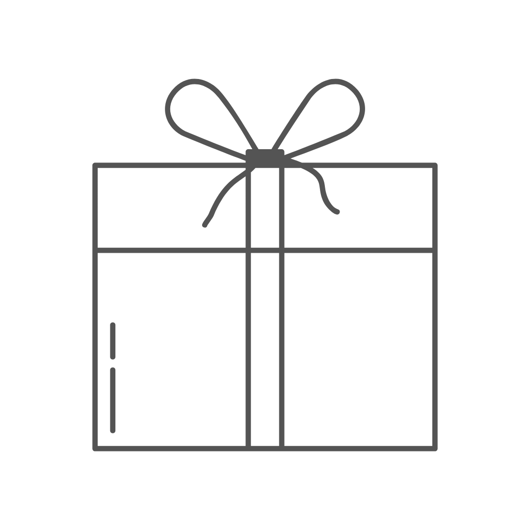 Line drawing of a gift box with a ribbon bow on top.