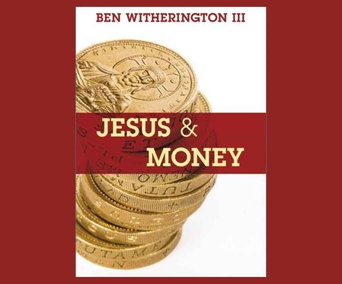 Book cover, cokd coins stacked high with the book title 'Jesus & Money' written across a red background