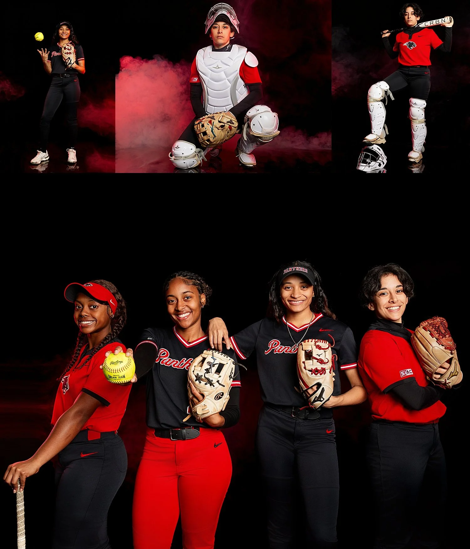  group of athletes stand together with smoke around them by Atlanta sports photographer 