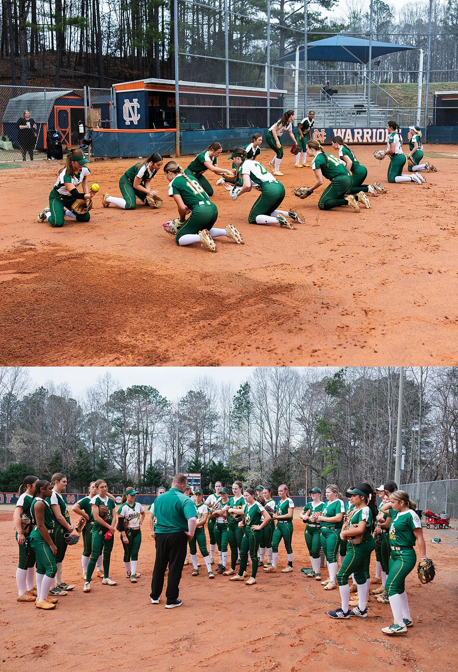  team warms up on softball field showing when to book a photographer 