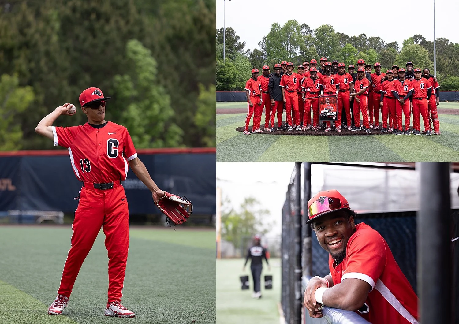 athletes in red on the mound by Tiaras Monet photography