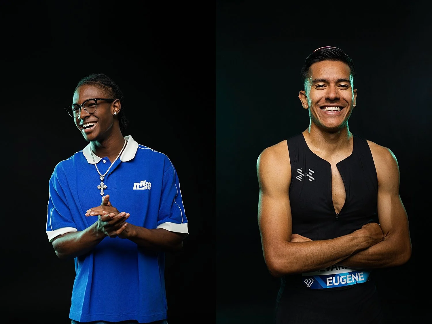 competitors stand under studio lights by Atlanta sports photographer