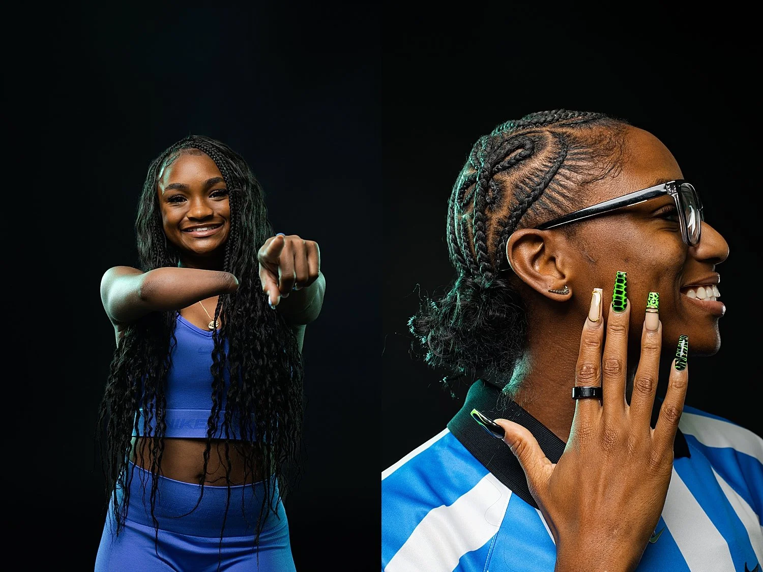 two athletes show off their personality for portraits by Tiaras Monet Photography