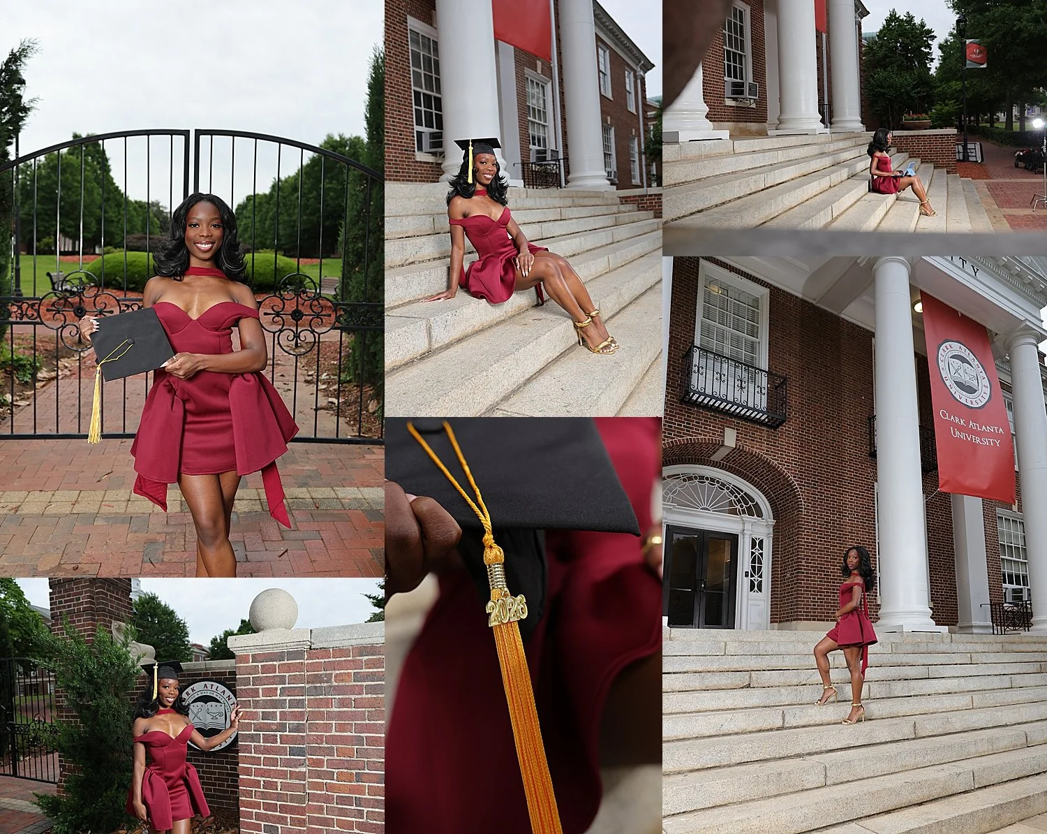 woman sits on Clark University steps showing what is the best time to schedule senior sports photos