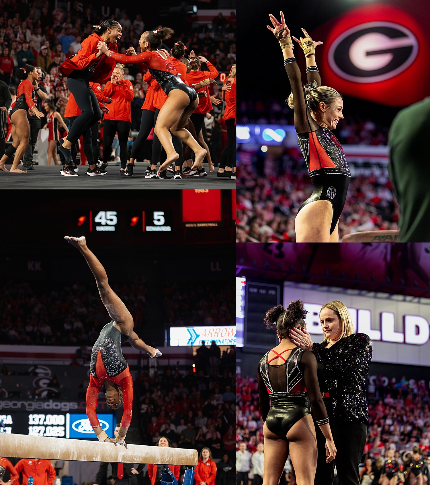 women cheer in celebration at gymnastics meet showing the female athlete visibility gap