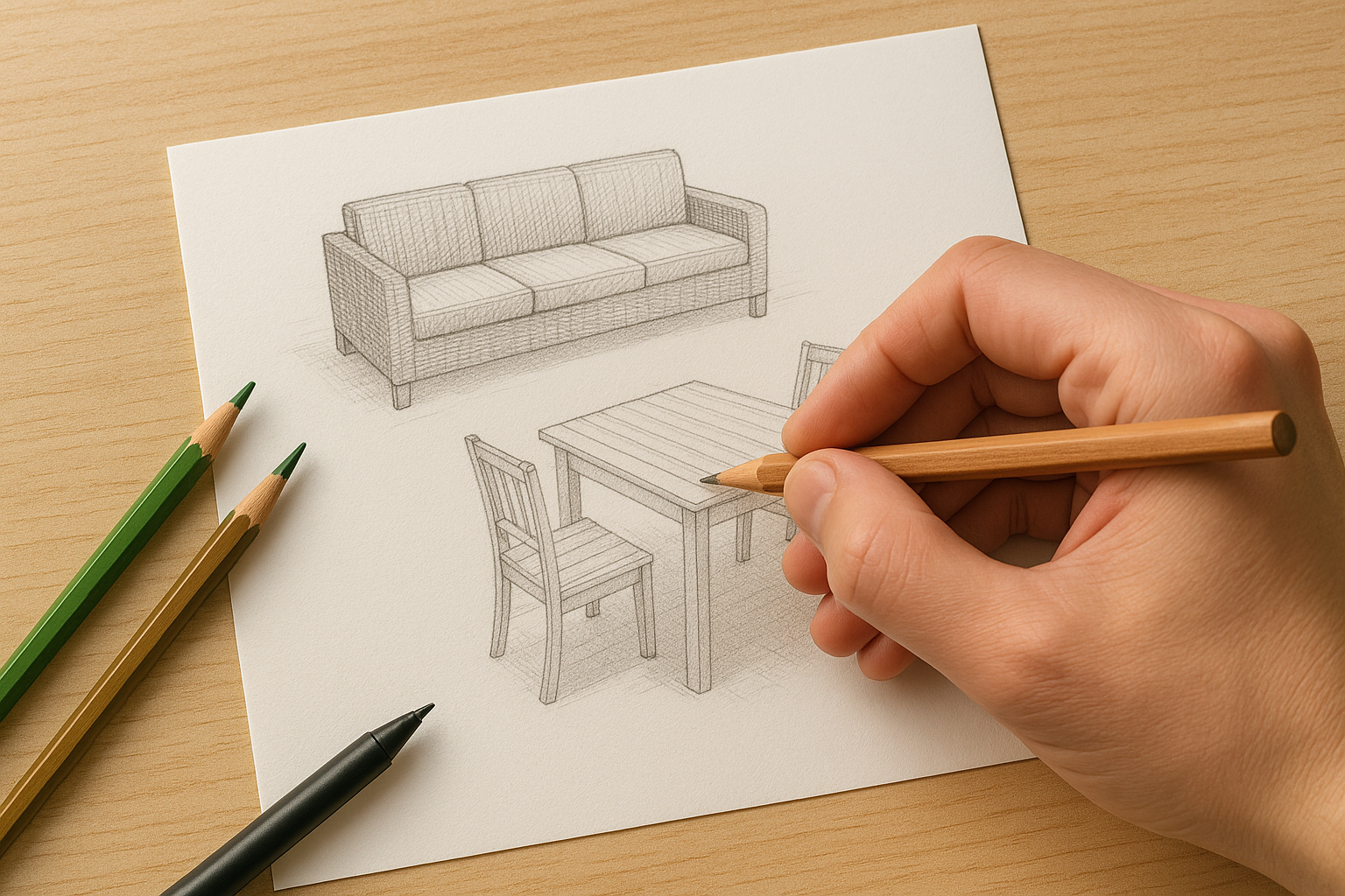 An image of technical drawings of outdoor furniture
