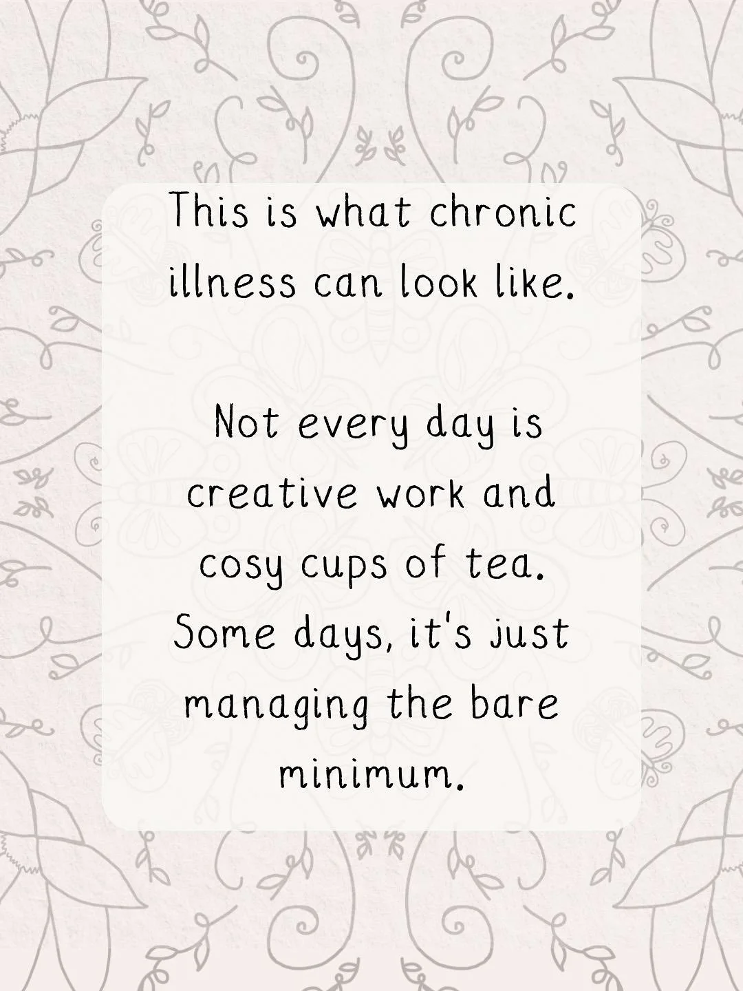 This is what chronic illness can look like.
Not every day is creative work and cosy cups of tea. Some days, it’s just managing the bare minimum.
I took this photo on a tough day—when the fatigue, pain, or overwhelm made everything feel