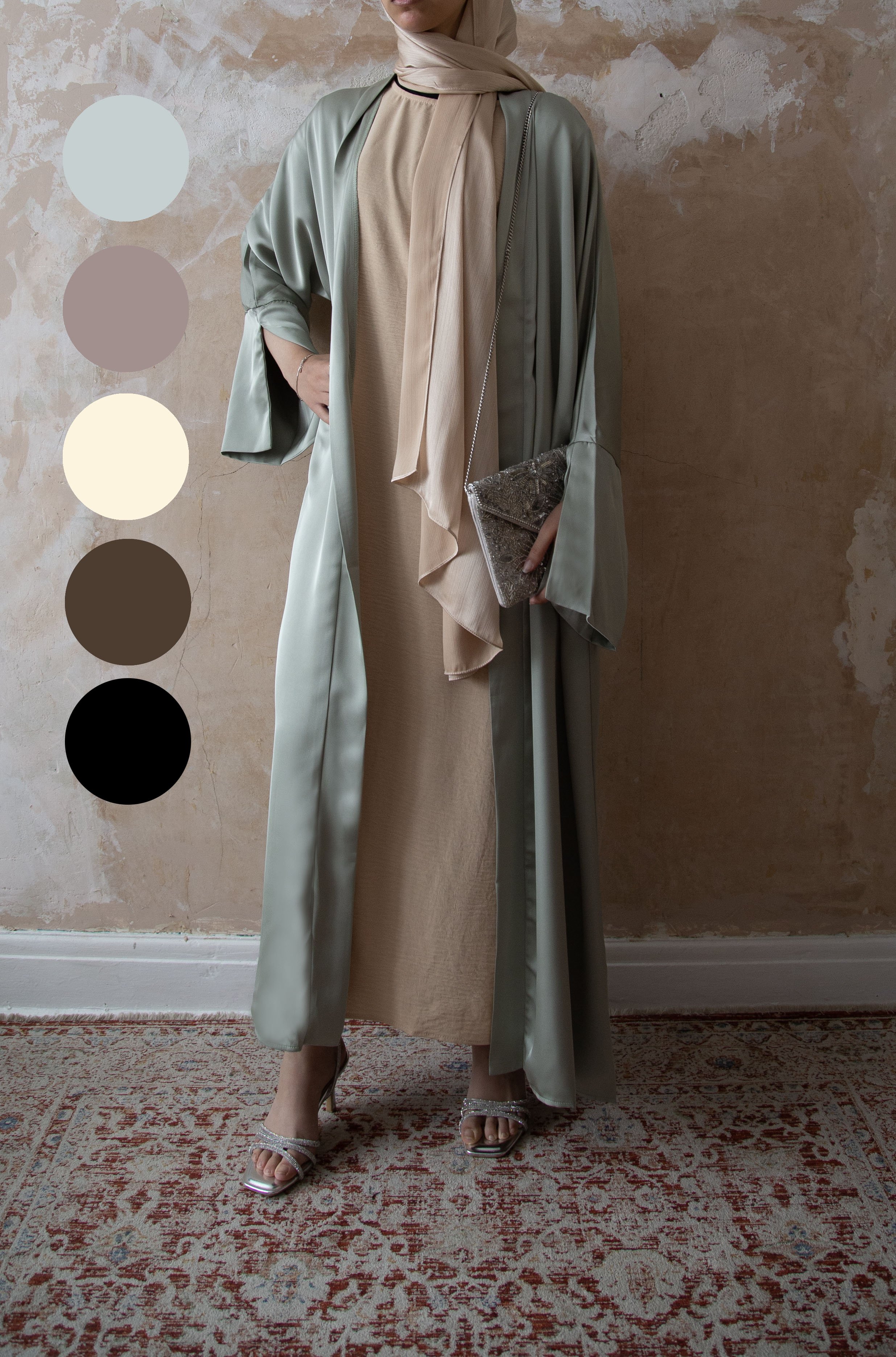 Satin Open Front Abaya ~ Various Colours