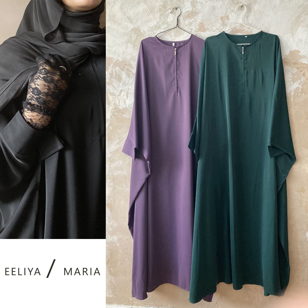 Timeless Free-Flow Abaya ~ Black/ Emerald/  Plum