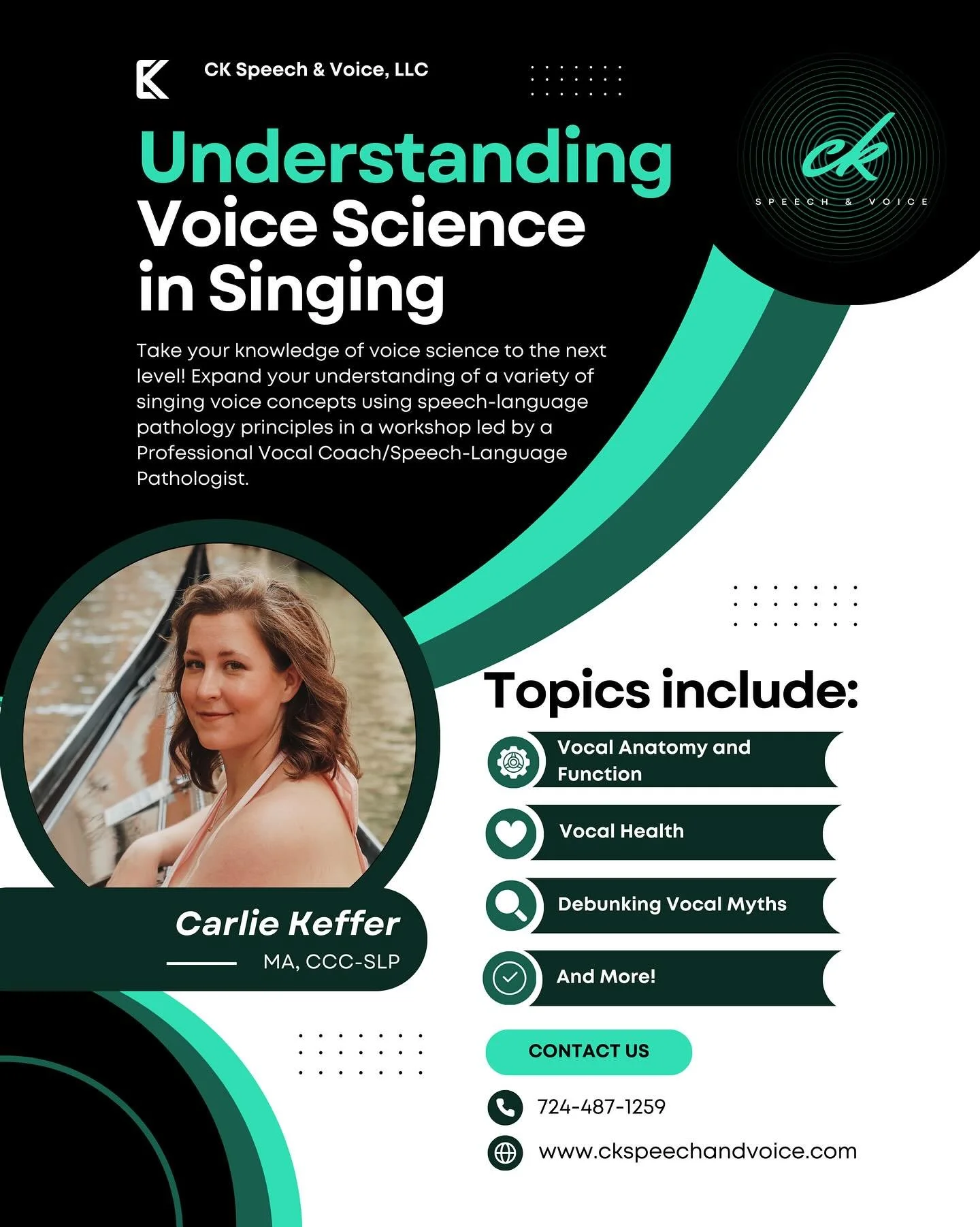 Calling all choir directors and voice teachers!
CK Speech and Voice is now offering Vocal Health and Anatomy Workshops! 
Are you looking for a way to deepen your students&rsquo; understanding of complex singing-voice concepts?
CK Speech and Voice can