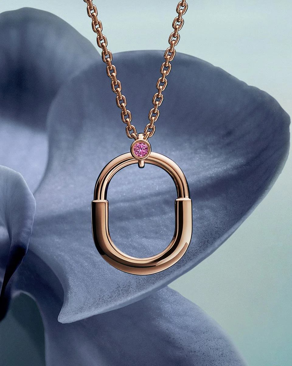 Lock系列粉色蓝宝石小号项链