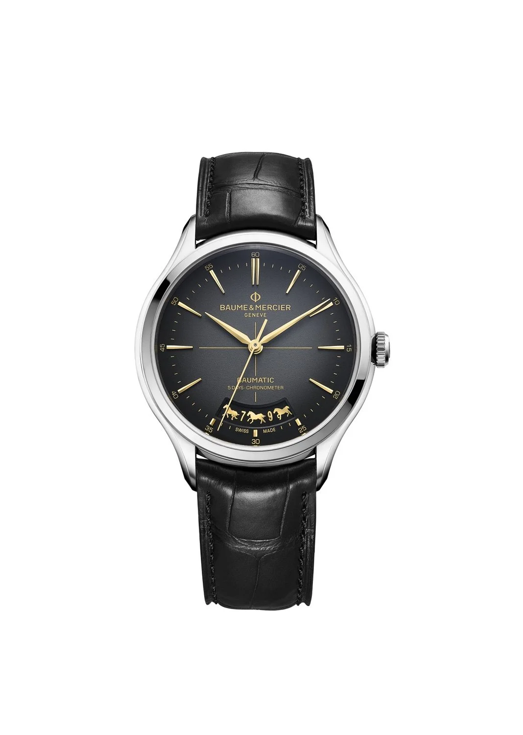 名士克里顿Baumatic+COSC天文台腕表10839 ｜以跃动骏马装饰表盘与表背，将东方意象融入瑞士制表美学，在精准机芯之上，演绎力量与诗意并存的时间表达。