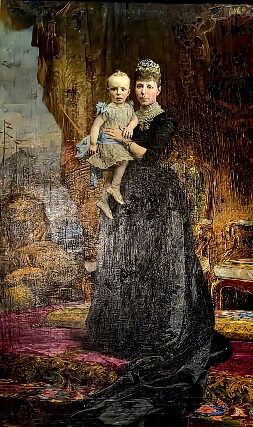 油画/摄政王后玛丽亚·克里斯蒂娜与幼主阿方索十三世/Antoni Caba i Casamitjana