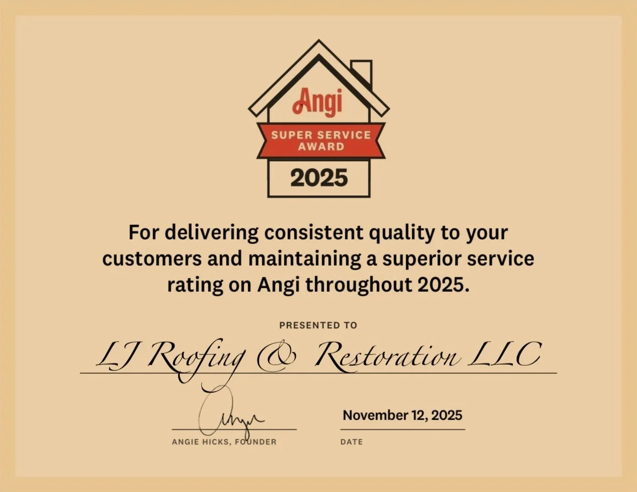 LJ R&R Angi List Award