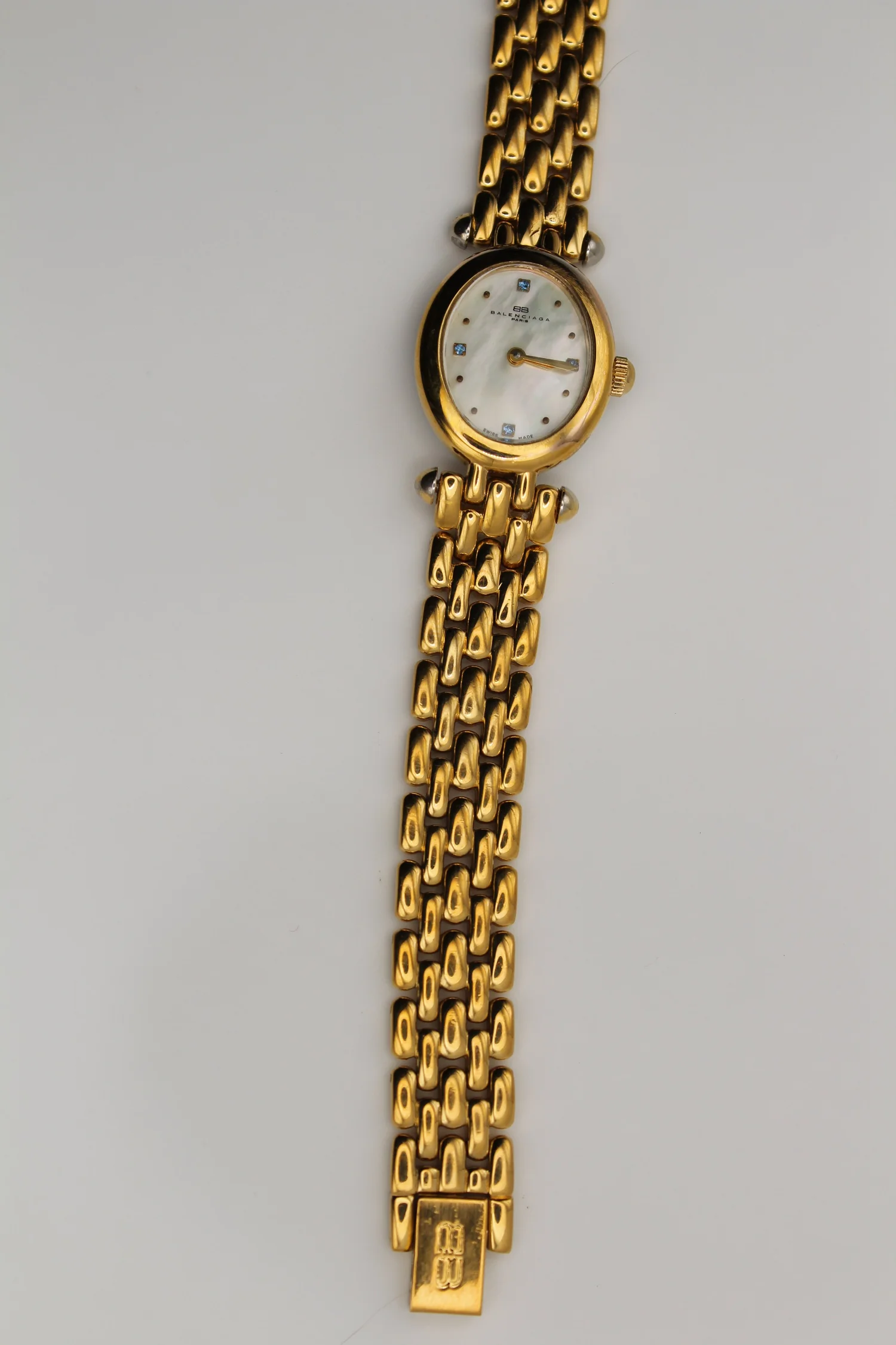 BALENCIAGA バレンシアガ腕時計 ゴールド ヴィンテージ スイス製 BALENCIAGA バレンシアガ QZゴールド文字盤デイト BJYメンズ腕時計