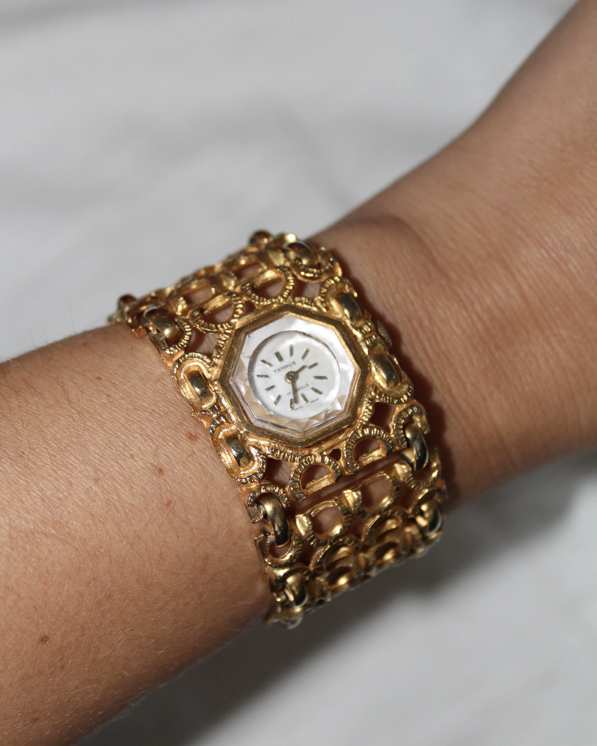 Vintage Brutalist Gold Tone Watch