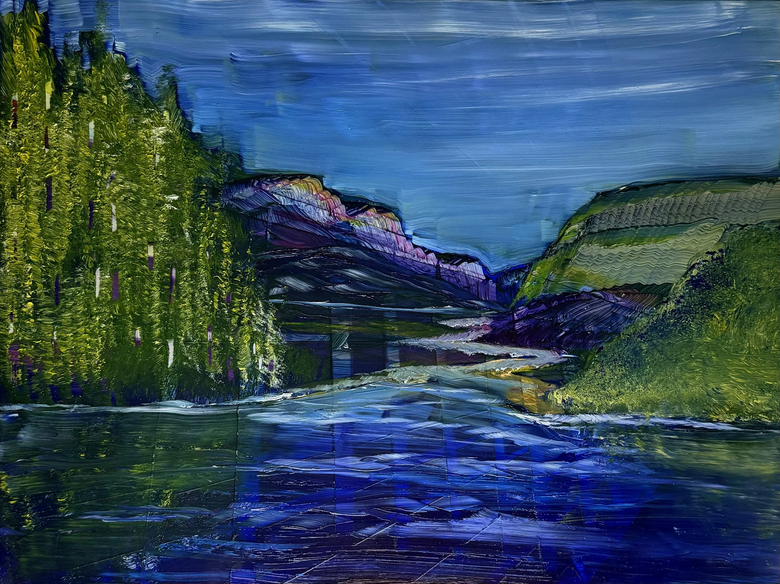 Mountain Revisited

Alt Description: A landscape painting with a river in the foreground, trees and natural areas surround the river as it winds between two mountain ranges with a blue sky.

This painting represents the transformation that happens wh