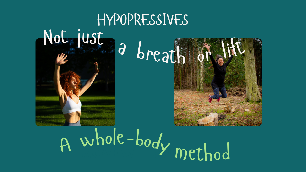 Picture of the old 'create lift' hypopressives idea and the new mobile functional version - picture shows a vacuum on one side and Abby Lord leaping on the other