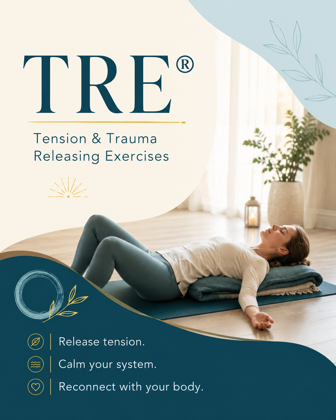 woman lying in a yoga studio taking part in a TRE session