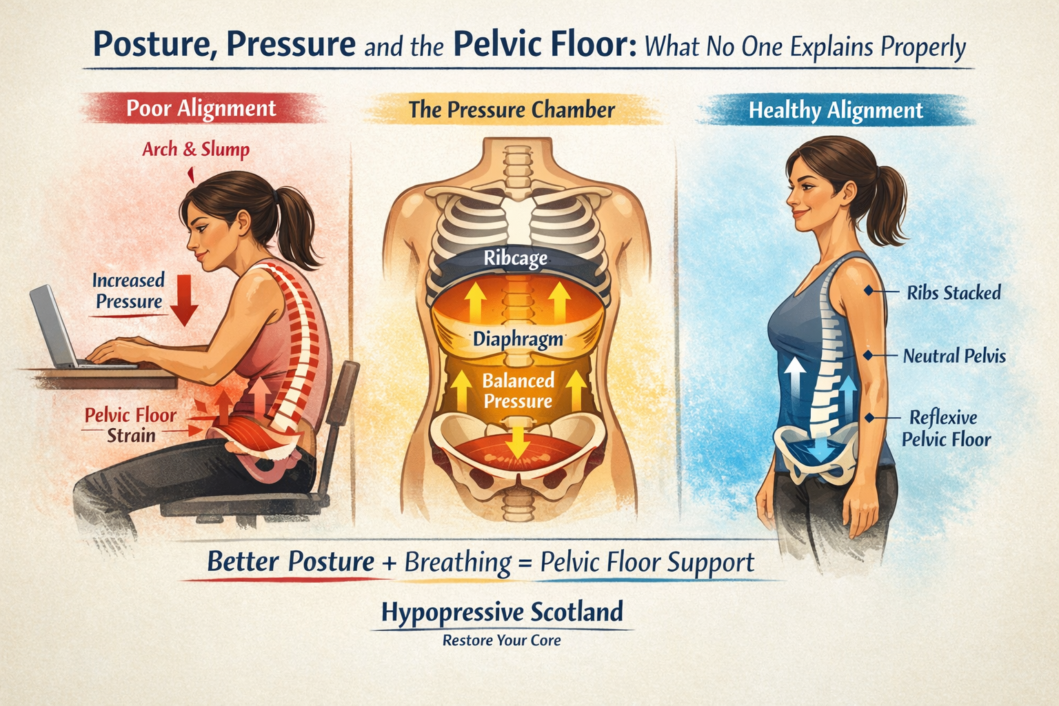 picture of the ways posture and pressure can effect the pelvic floor