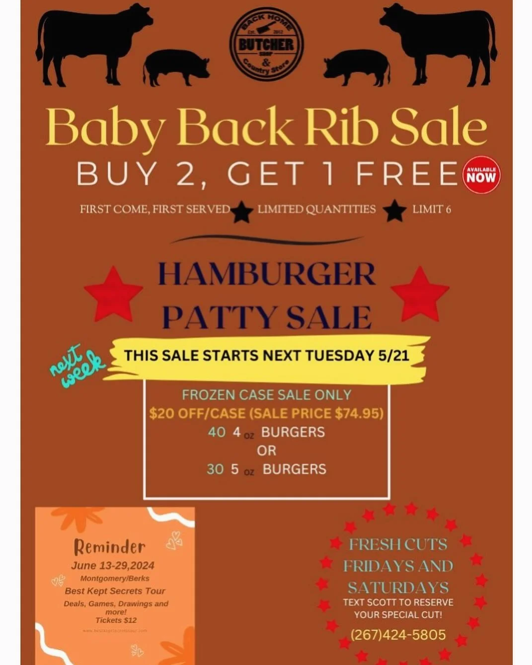 #babybackribs #buy2get1free #backhomebutchershop #memorialweekendsale #hamburgerpatty #burgers #dryagedbeef #shoplocal #bestkeptsecretstour