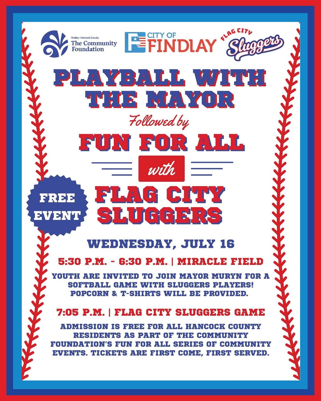 This Wednesday! Tickets free for ALL Hancock County residents 🏡 Come on out! #GoSluggers