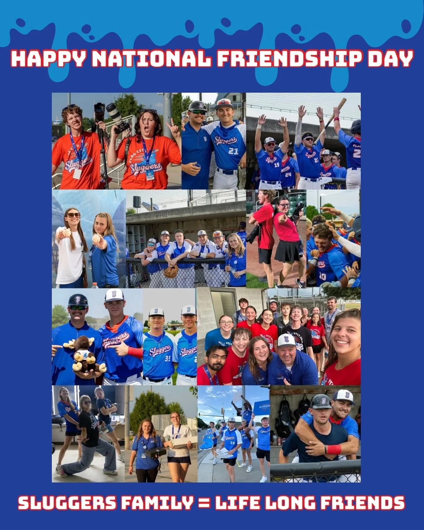 ⚾️ National Friendship Day! 💙
It starts with a game... and somehow turns into lifelong friendships built in dugouts, press boxes, bullpens, and tarp pulls.
We are already missing our slugger friends here in Flag City!
#slimetime #InauguralSeason