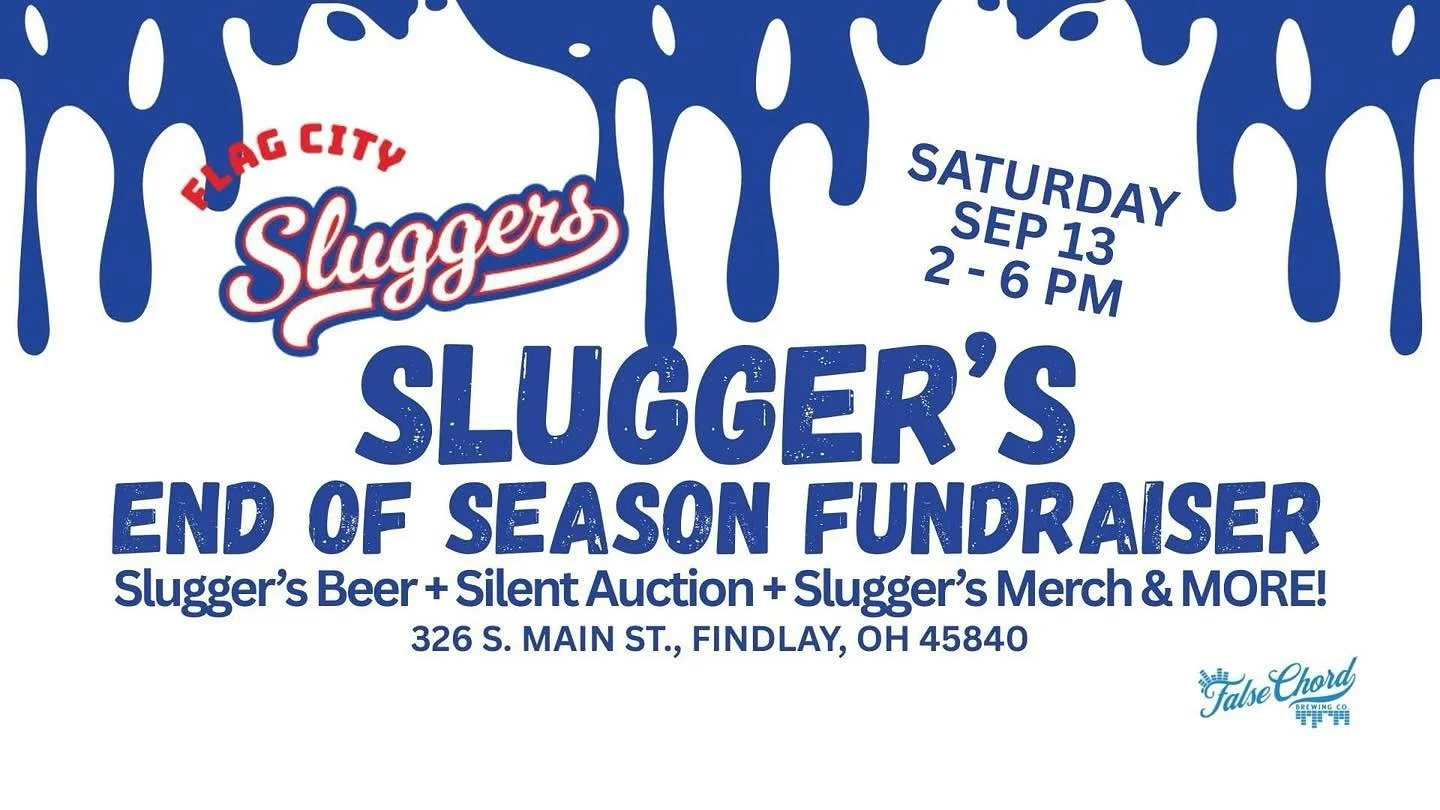 Join us at False Chord on Saturday, Sept 13 from 2 - 6pm, for our end of season fundraiser
Help us raise money so we can continue to build a new baseball legacy in Findlay.
There will be Slugger Ale and Juiced available to drink and cans-2-go at th