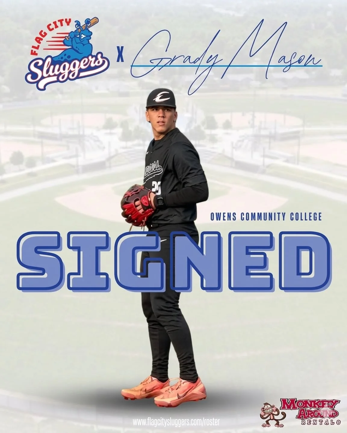 GRADY MASON SIGNED ✍️🔥

Slugger Nation, give a massive welcome to Right-Handed Pitcher Grady Mason! ✍️🔥

Grady is a local product from Van Buren, Ohio, currently dealing on the mound for Owens Community College. Standing at 6&rsquo;0&rdquo; and 190