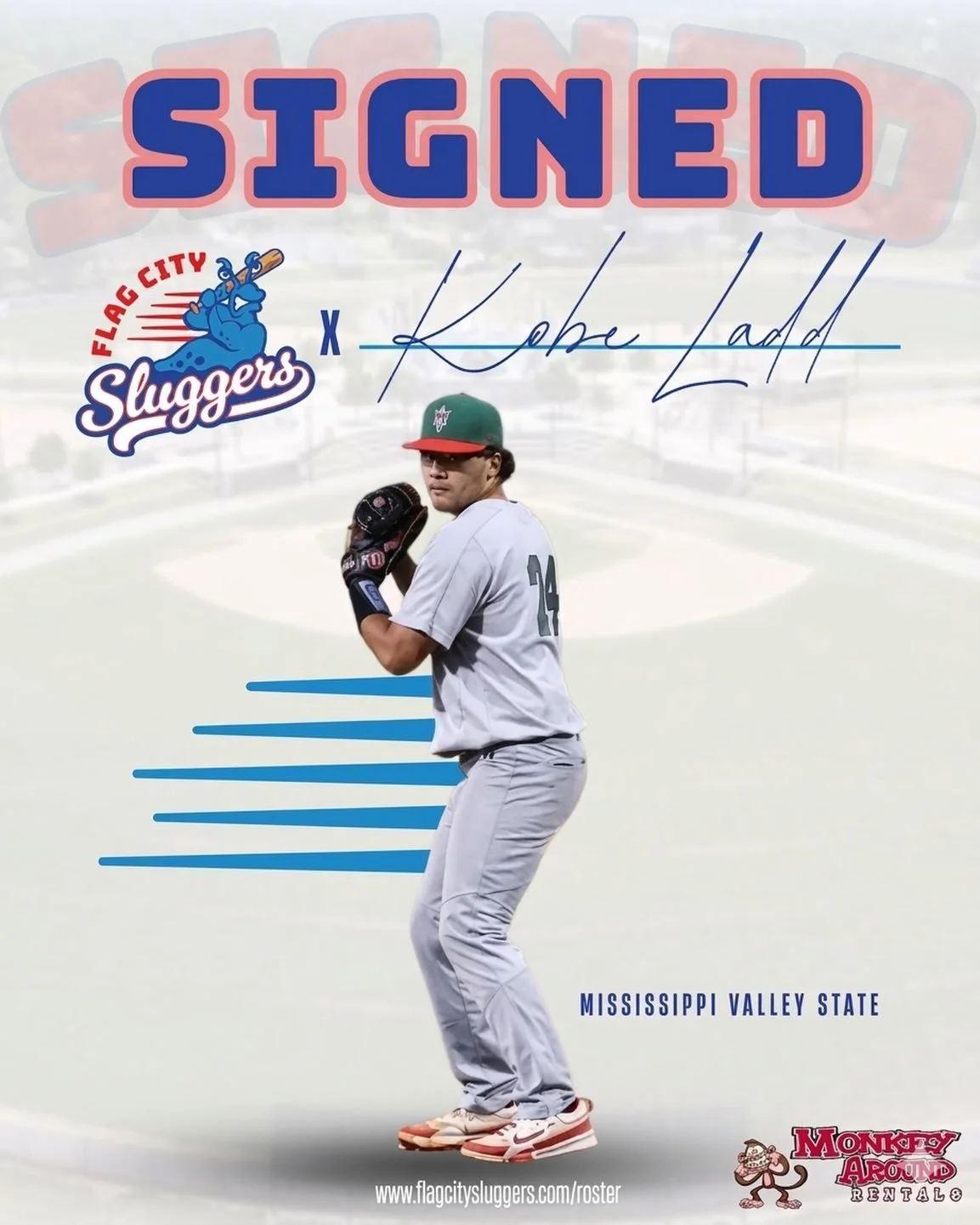 🚨 SIGNED! Welcome to Flag City, Kobe Ladd! 🚨

The Flag City Sluggers are thrilled to welcome right-handed pitcher Kobe Ladd to the roster for the upcoming summer season!

Kobe comes to us all the way from Chandler, Arizona, by way of Mississippi Va