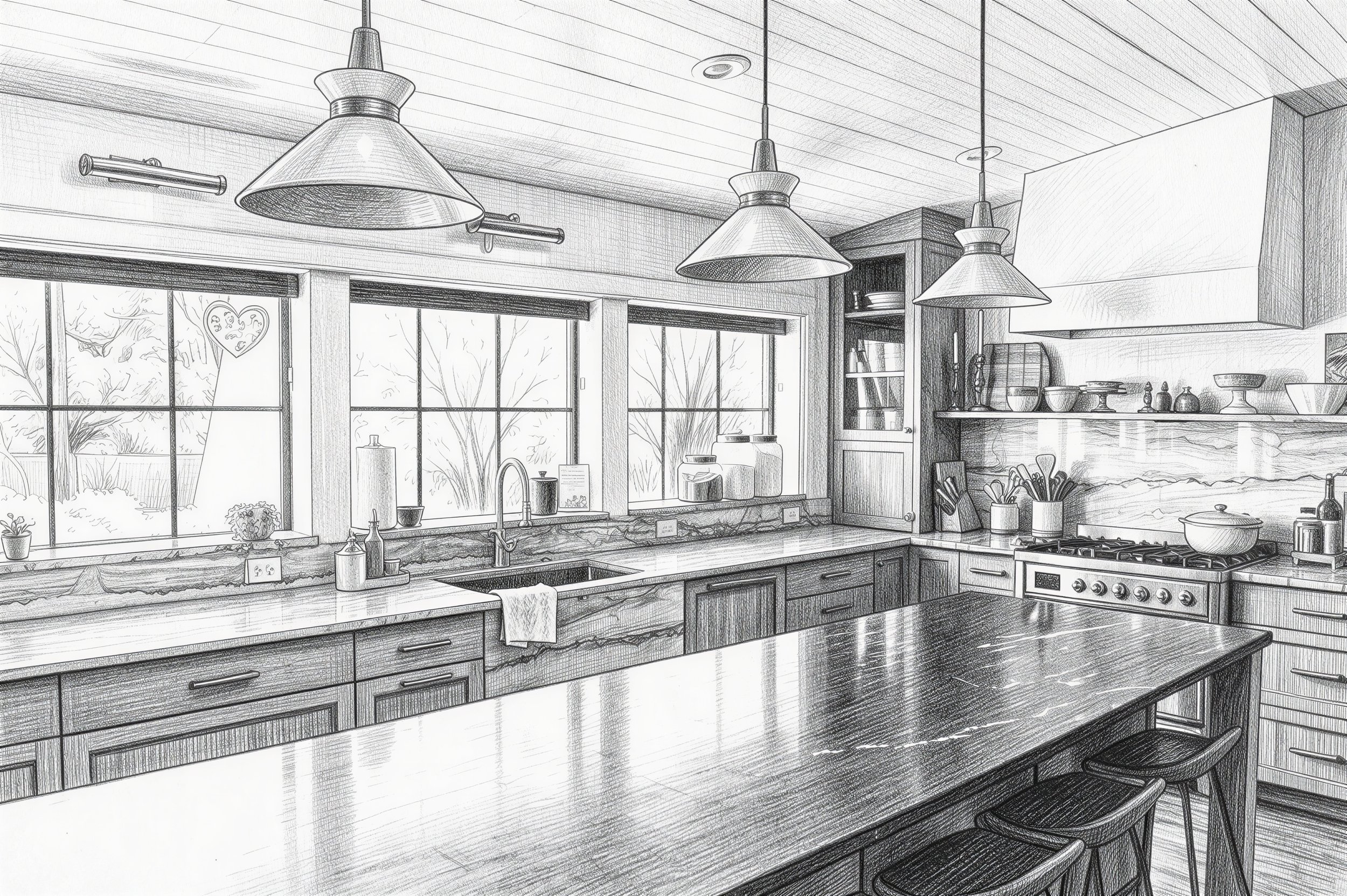 Packer home  |  Sketch rendering of this custom kitchen renovation