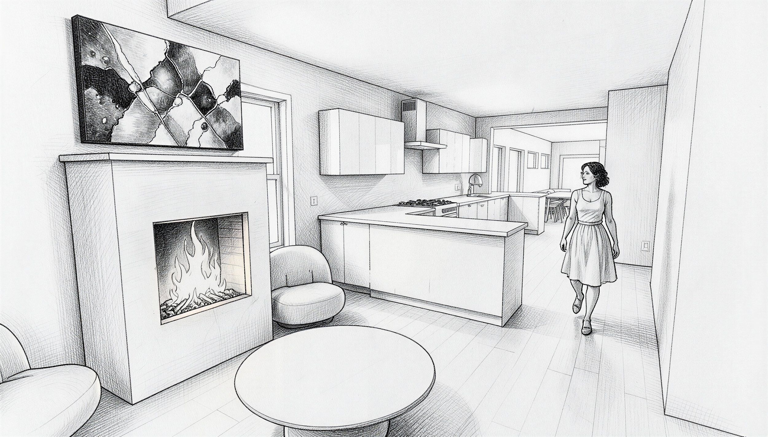 Lee home | Sketch rendering of this custom home renovation interior