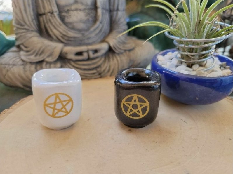 Handmade Black or White Penticle Ceramic Chime Candle Holder
