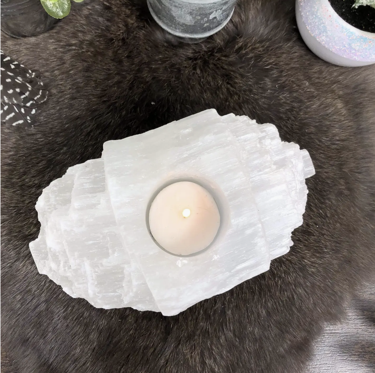 Selenite Log Candle Holder