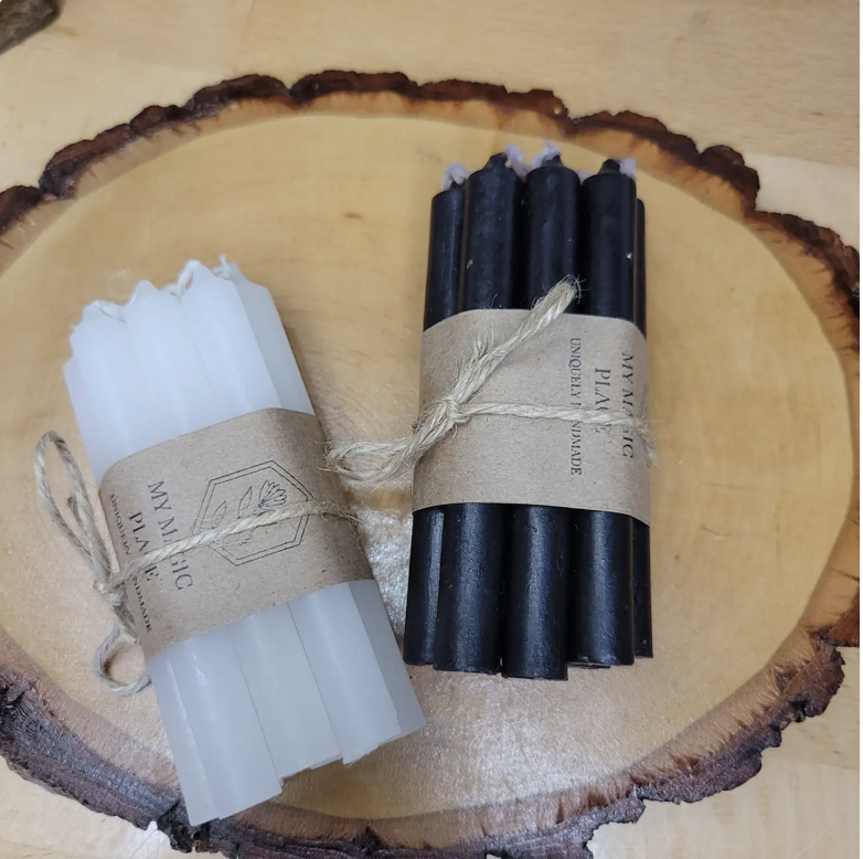 Pack of 10 Black or White Colored Spell Candles, Chime Candle 4 Inches