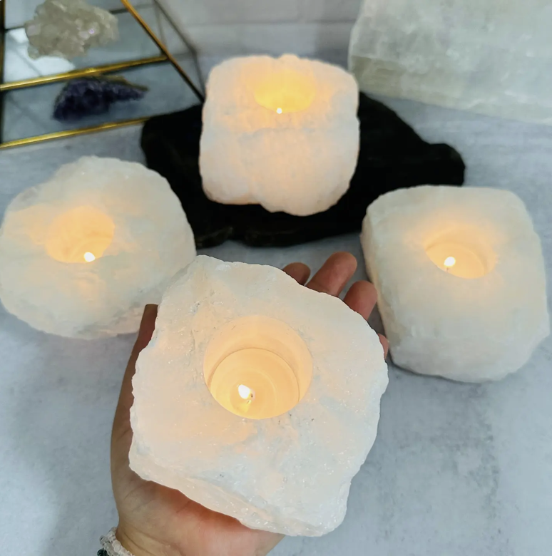 Crystal Clear Quartz Candle Holder