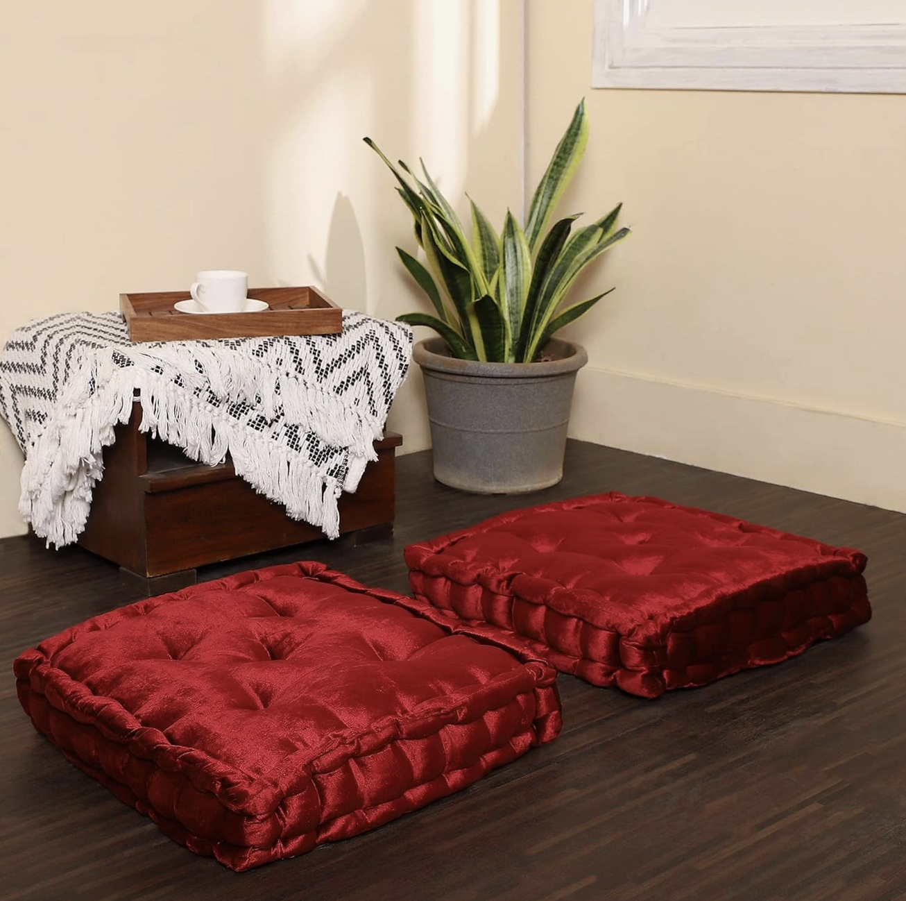 Red Velvet Floor Pillows-Premium Rayon Cotton