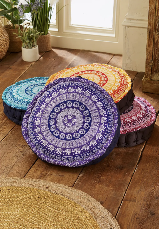 Elephant Print Filled Pouffe / Yoga Cushion