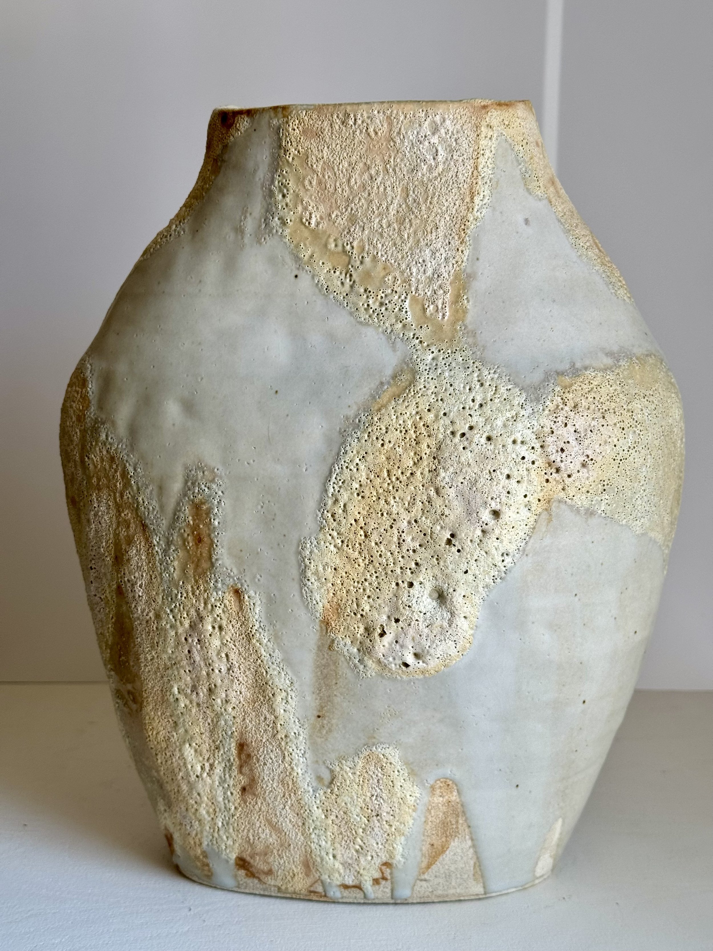 Asymmetric Handbuilt Ceramic Vase, Modern Ceramic Vase, Stoneware Sculpture, Home Decor, D’Earth Pottery, Volcanic Vase, Wabi Sabi, Crater Glaze