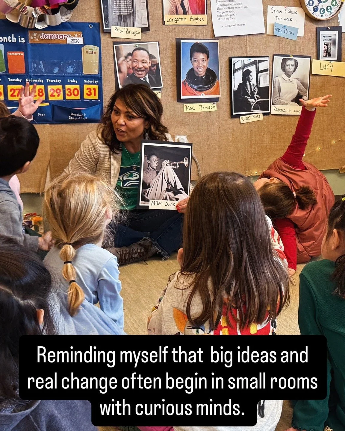 During our Black History Month lessons, Pre-K students discuss leaders such as Dr. Martin Luther King Jr., Amanda Gorman, Ernest Just, and Mae Jemison. We talk about what it means to be part of a community and have thoughtful discussions about how we